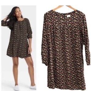 Hatch Black Dress with Pink, Red and Yellow Floral Print